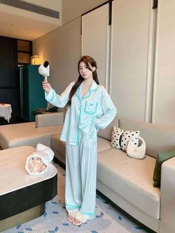 Đồ bộ ngủ nữ pyjama lụa Shury Store Home Wear TD04 tay dài quần dài mặc nhà size 45-75kg lụa mềm mát