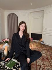 Đồ bộ ngủ nữ pyjama lụa Shury Store Home Wear TD83 tay dài quần dài bộ ngủ lụa pyjama sọc xuôi mềm