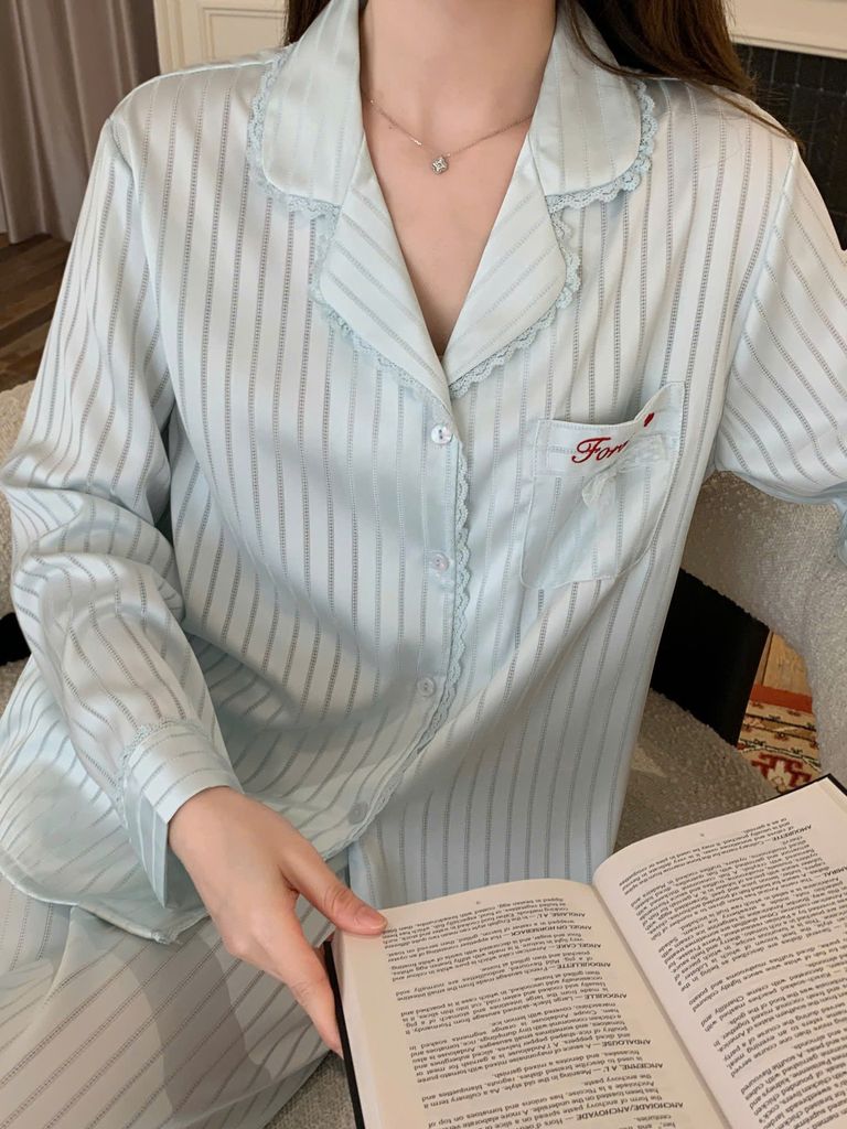 Đồ bộ ngủ nữ pyjama lụa Shury Store Home Wear TD83 tay dài quần dài bộ ngủ lụa pyjama sọc xuôi mềm