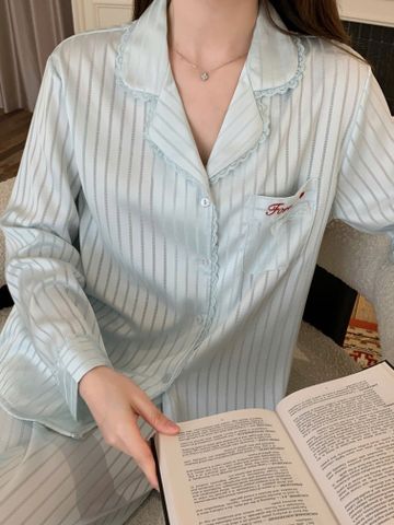 Đồ bộ ngủ nữ pyjama lụa Shury Store Home Wear TD83 tay dài quần dài bộ ngủ lụa pyjama sọc xuôi mềm