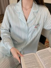 Đồ bộ ngủ nữ pyjama lụa Shury Store Home Wear TD83 tay dài quần dài bộ ngủ lụa pyjama sọc xuôi mềm