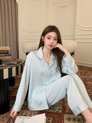 Đồ bộ ngủ nữ pyjama lụa Shury Store Home Wear TD83 tay dài quần dài bộ ngủ lụa pyjama sọc xuôi mềm