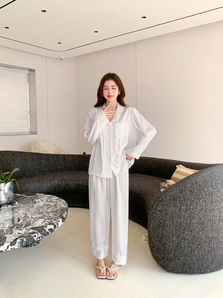 Đồ bộ ngủ nữ pyjama lụa Shury Store Home Wear TD80 tay dài quần dài bộ ngủ lụa pyjama from xuông mát