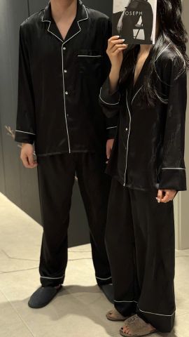 Đồ bộ ngủ pyjama nam nữ Shury Store Home Wear DD56 size 45-95kg trắng đen tay dài bộ đôi couple lụa