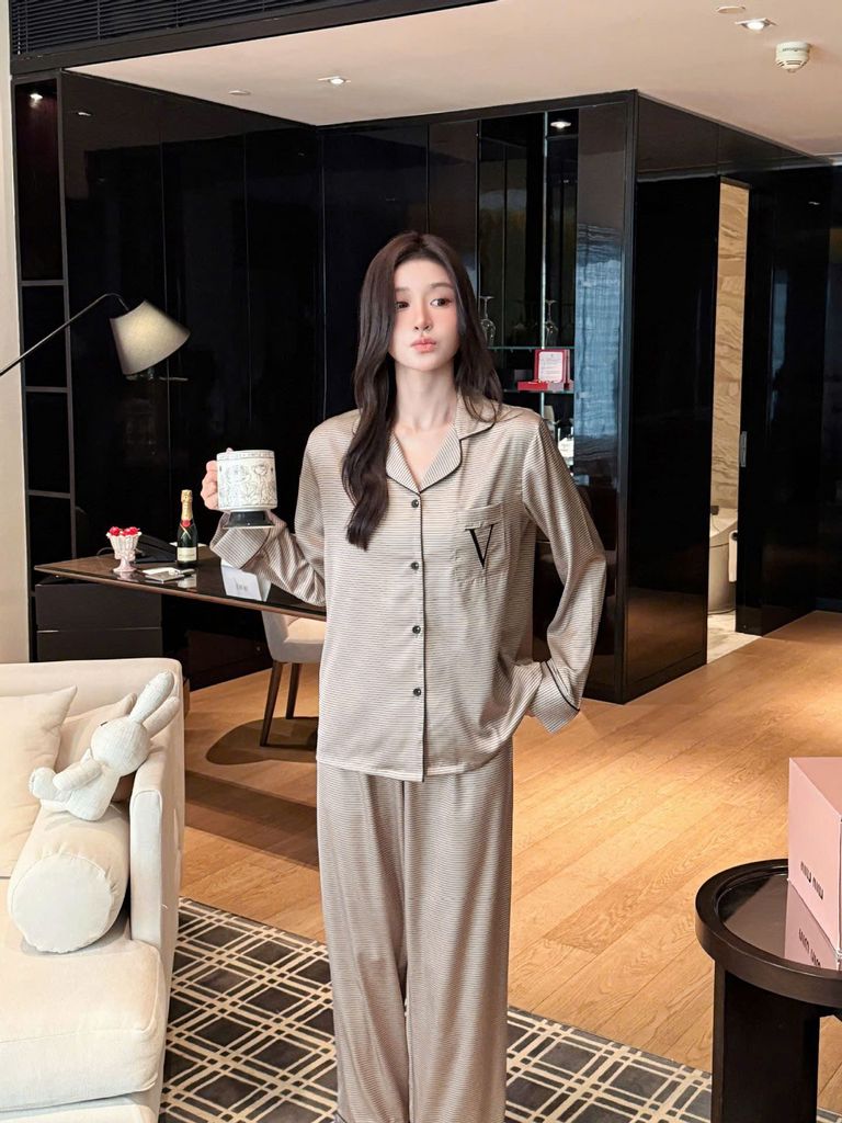 Đồ ngủ pyjama lụa nam nữ Shury Store Home Wear DD18 size 45-95kg tay dài quần dài  bộ đôi couple lụa