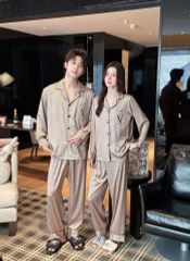 Đồ ngủ pyjama lụa nam nữ Shury Store Home Wear DD18 size 45-95kg tay dài quần dài  bộ đôi couple lụa