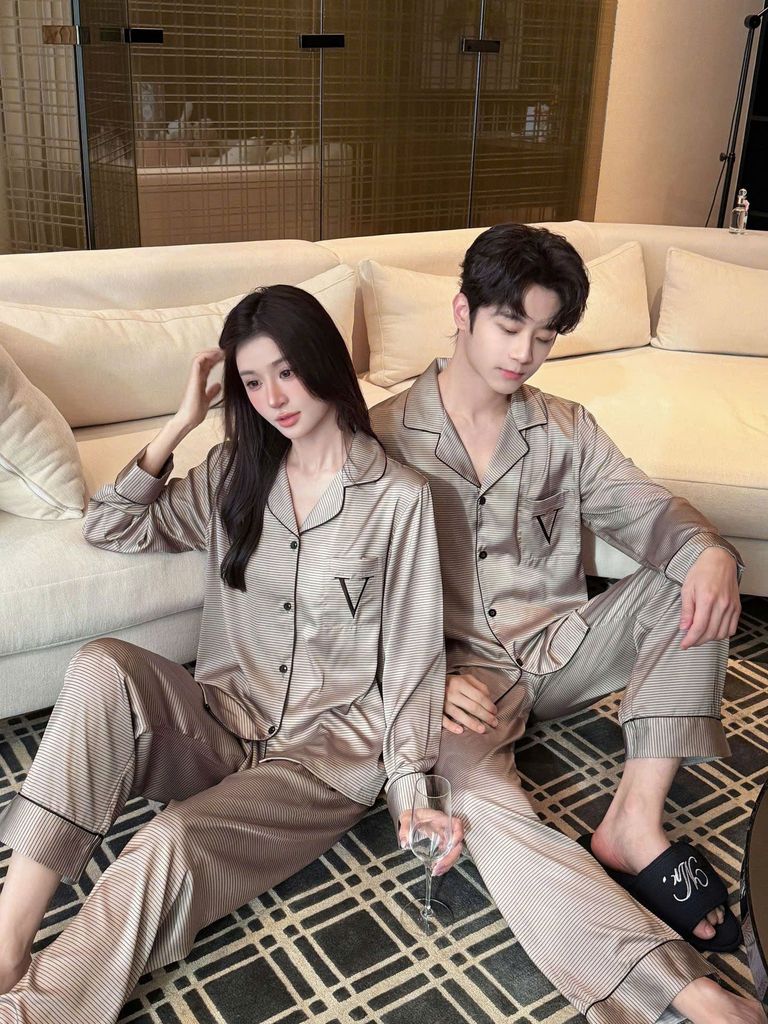 Đồ ngủ pyjama lụa nam nữ Shury Store Home Wear DD18 size 45-95kg tay dài quần dài  bộ đôi couple lụa