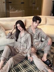 Đồ ngủ pyjama lụa nam nữ Shury Store Home Wear DD18 size 45-95kg tay dài quần dài  bộ đôi couple lụa