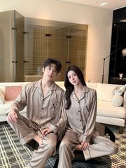 Đồ ngủ pyjama lụa nam nữ Shury Store Home Wear DD18 size 45-95kg tay dài quần dài  bộ đôi couple lụa