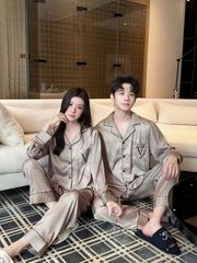 Đồ ngủ pyjama lụa nam nữ Shury Store Home Wear DD18 size 45-95kg tay dài quần dài  bộ đôi couple lụa