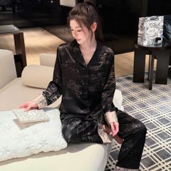 Đồ ngủ pyjama lụa nam nữ Shury Store Home Wear DD32 size 45-95kg tay dài quần dài  bộ đôi couple lụa