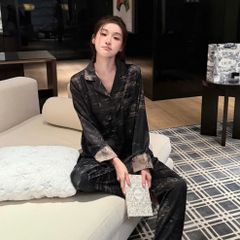 Đồ ngủ pyjama lụa nam nữ Shury Store Home Wear DD32 size 45-95kg tay dài quần dài  bộ đôi couple lụa