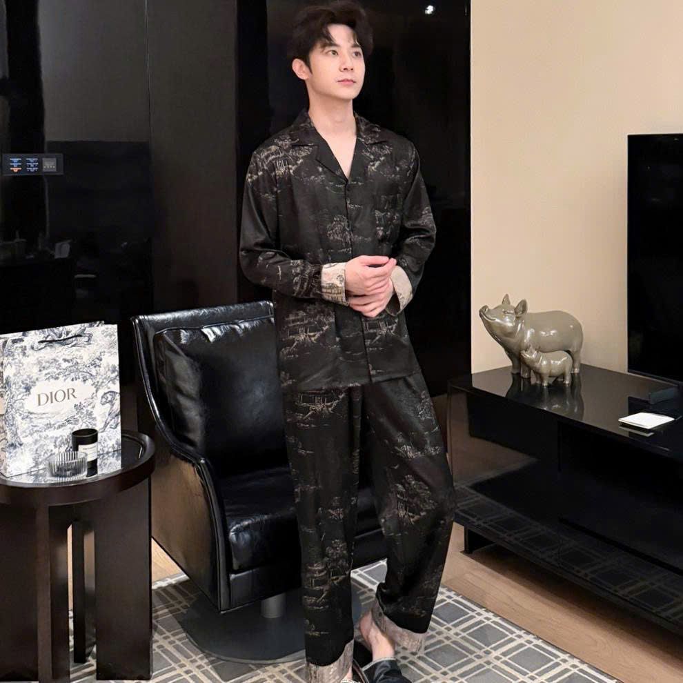 Đồ ngủ pyjama lụa nam nữ Shury Store Home Wear DD32 size 45-95kg tay dài quần dài  bộ đôi couple lụa