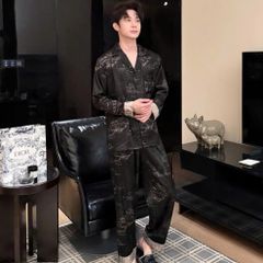 Đồ ngủ pyjama lụa nam nữ Shury Store Home Wear DD32 size 45-95kg tay dài quần dài  bộ đôi couple lụa