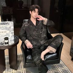 Đồ ngủ pyjama lụa nam nữ Shury Store Home Wear DD32 size 45-95kg tay dài quần dài  bộ đôi couple lụa