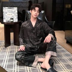 Đồ ngủ pyjama lụa nam nữ Shury Store Home Wear DD32 size 45-95kg tay dài quần dài  bộ đôi couple lụa