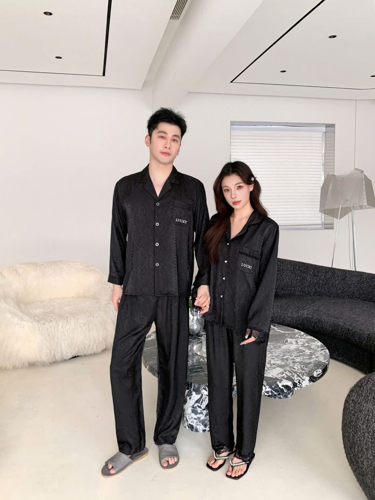 Đồ ngủ pyjama lụa nam nữ Shury Store Home Wear DD17 size 45-95kg tay dài quần dài  bộ đôi couple lụa