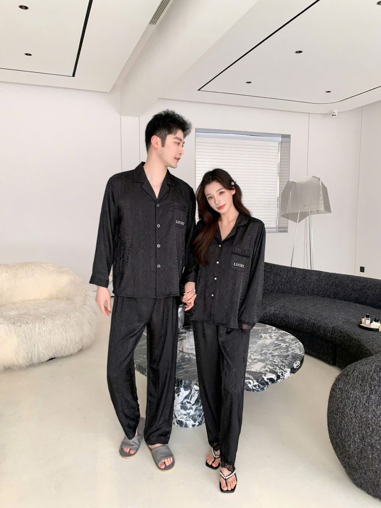 Đồ ngủ pyjama lụa nam nữ Shury Store Home Wear DD17 size 45-95kg tay dài quần dài  bộ đôi couple lụa