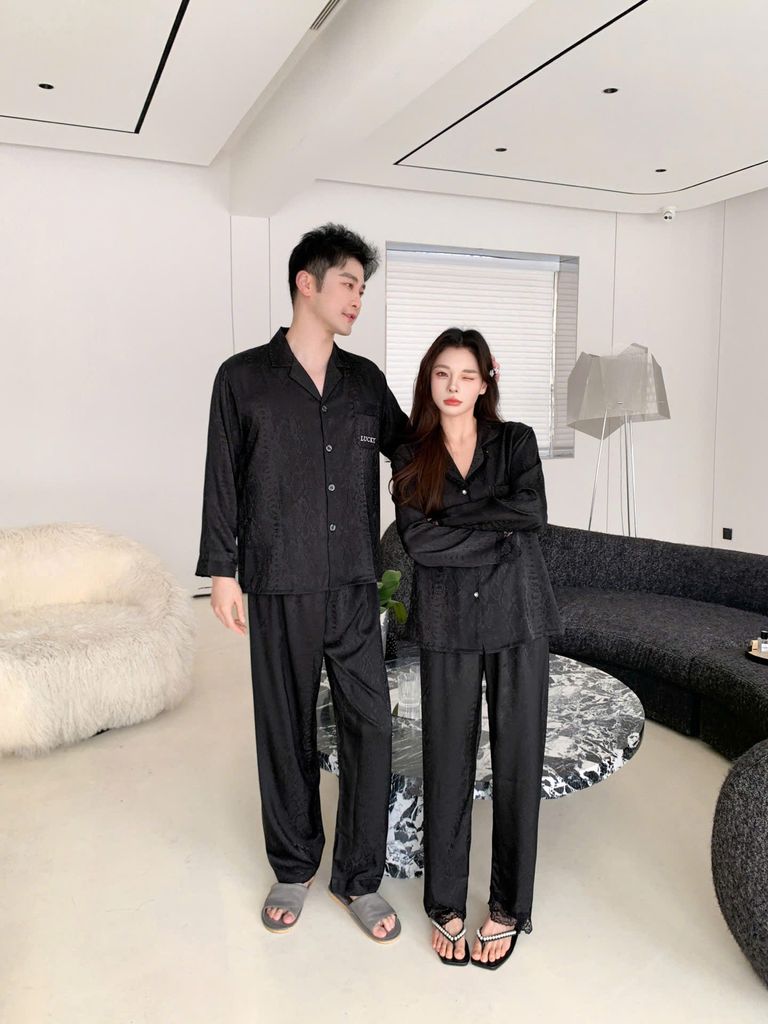 Đồ ngủ pyjama lụa nam nữ Shury Store Home Wear DD17 size 45-95kg tay dài quần dài  bộ đôi couple lụa