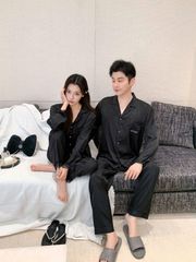 Đồ ngủ pyjama lụa nam nữ Shury Store Home Wear DD17 size 45-95kg tay dài quần dài  bộ đôi couple lụa