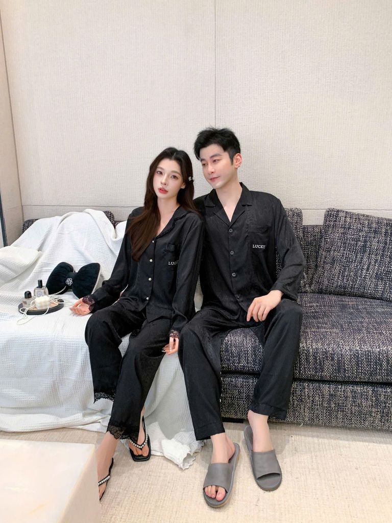 Đồ ngủ pyjama lụa nam nữ Shury Store Home Wear DD17 size 45-95kg tay dài quần dài  bộ đôi couple lụa