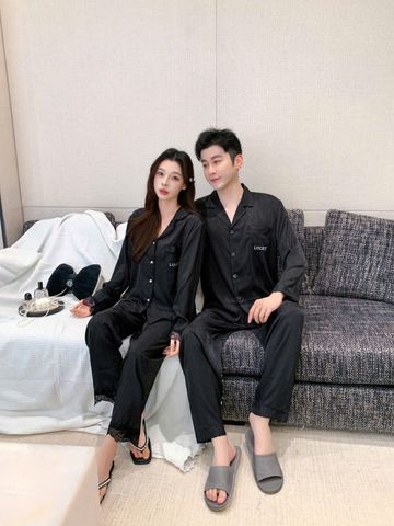 Đồ ngủ pyjama lụa nam nữ Shury Store Home Wear DD17 size 45-95kg tay dài quần dài  bộ đôi couple lụa