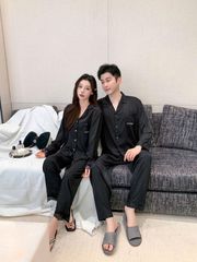 Đồ ngủ pyjama lụa nam nữ Shury Store Home Wear DD17 size 45-95kg tay dài quần dài  bộ đôi couple lụa