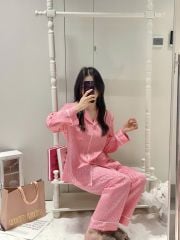 Bộ đồ ngủ lụa nữ Shury Store Home Wear TD29 bộ pyjama ngủ lụa tay dài phối ren form suông dễ thương