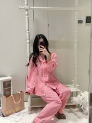 Bộ đồ ngủ lụa nữ Shury Store Home Wear TD29 bộ pyjama ngủ lụa tay dài phối ren form suông dễ thương