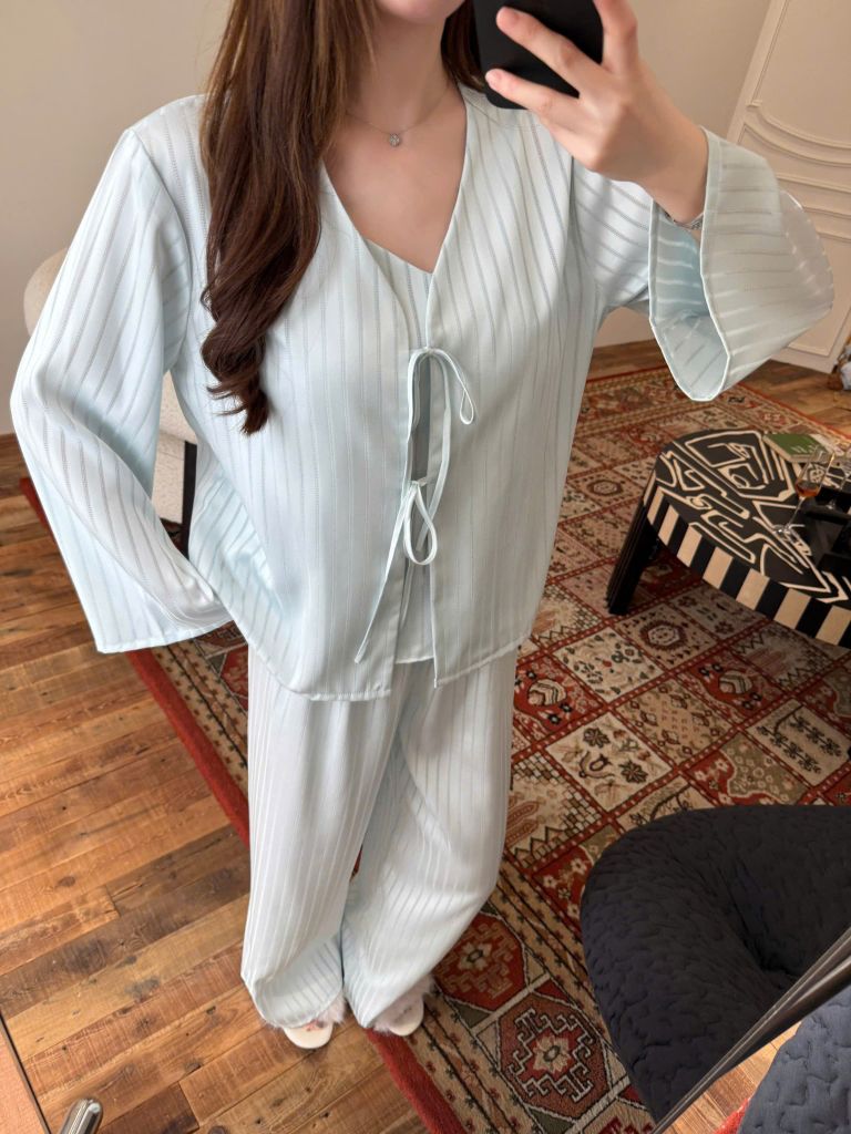 Đồ bộ ngủ nữ pyjama lụa Shury Store Home Wear TD78 set 3 món tay dài quần dài áo 2 dây có lót ngực