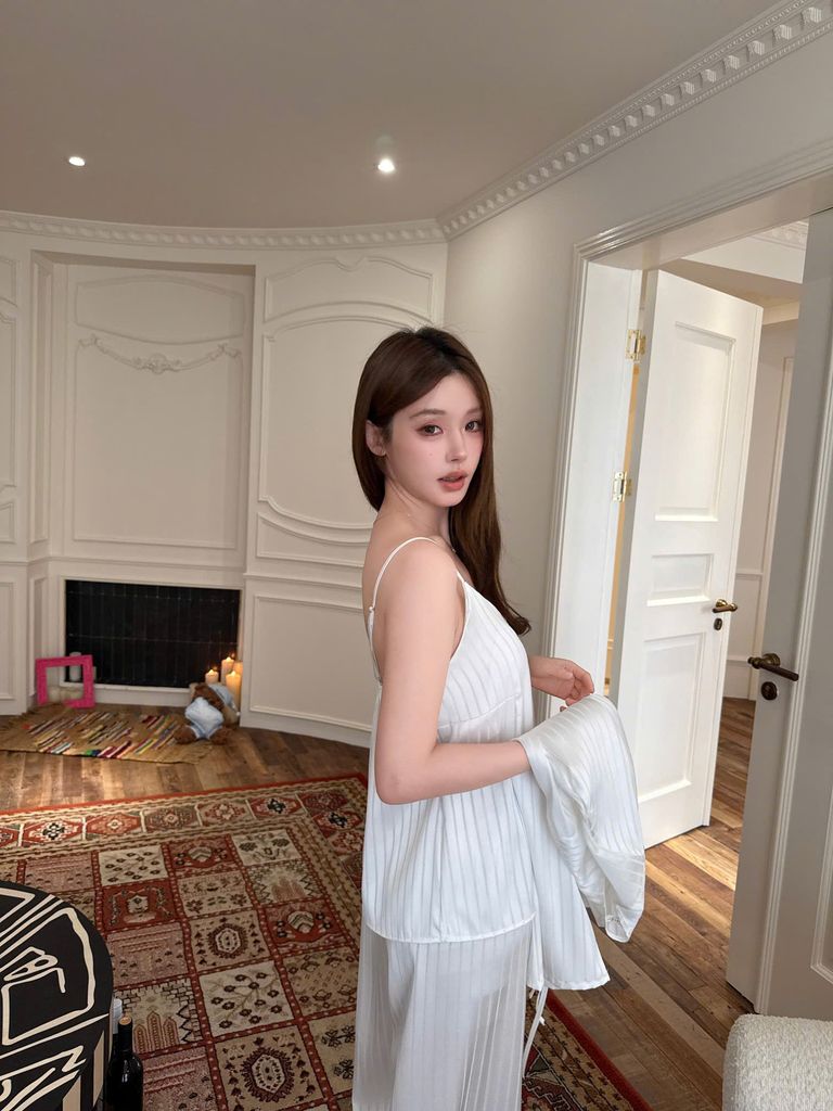 Đồ bộ ngủ nữ pyjama lụa Shury Store Home Wear TD78 set 3 món tay dài quần dài áo 2 dây có lót ngực