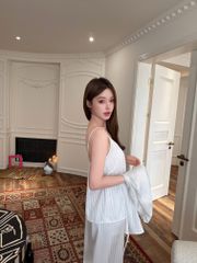 Đồ bộ ngủ nữ pyjama lụa Shury Store Home Wear TD78 set 3 món tay dài quần dài áo 2 dây có lót ngực