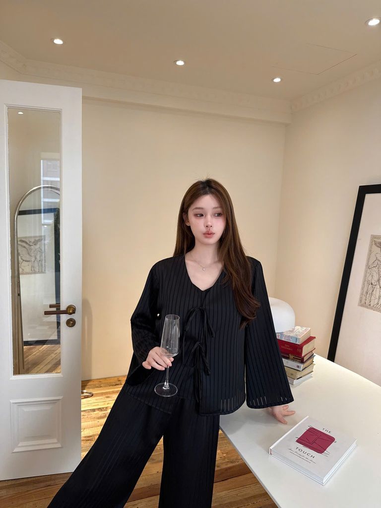 Đồ bộ ngủ nữ pyjama lụa Shury Store Home Wear TD78 set 3 món tay dài quần dài áo 2 dây có lót ngực