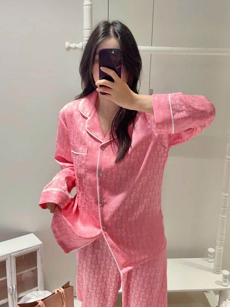 Bộ đồ ngủ lụa nữ Shury Store Home Wear TD29 bộ pyjama ngủ lụa tay dài phối ren form suông dễ thương