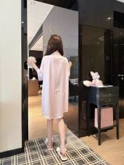 Váy ngủ lụa Shury Store Home Wear SM36 đầm sơ mi freesize in sọc pastel dài 90cm màu xanh hồng