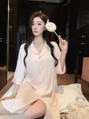 Váy ngủ sơmi lụa nữ Shury Store Home Wear SM29 freesize 45-75kg mặc suông rộng mềm mại thoáng mát