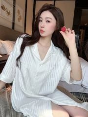 Váy ngủ sơmi lụa nữ Shury Store Home Wear SM29 freesize 45-75kg mặc suông rộng mềm mại thoáng mát