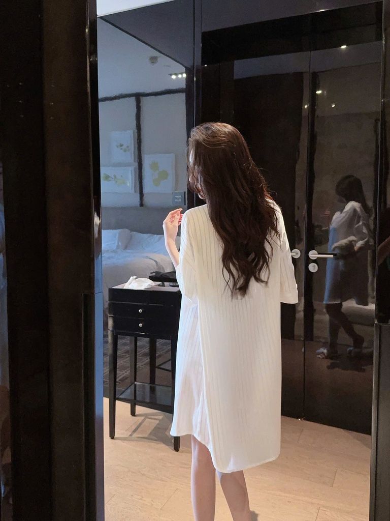 Váy ngủ sơmi lụa nữ Shury Store Home Wear SM29 freesize 45-75kg mặc suông rộng mềm mại thoáng mát