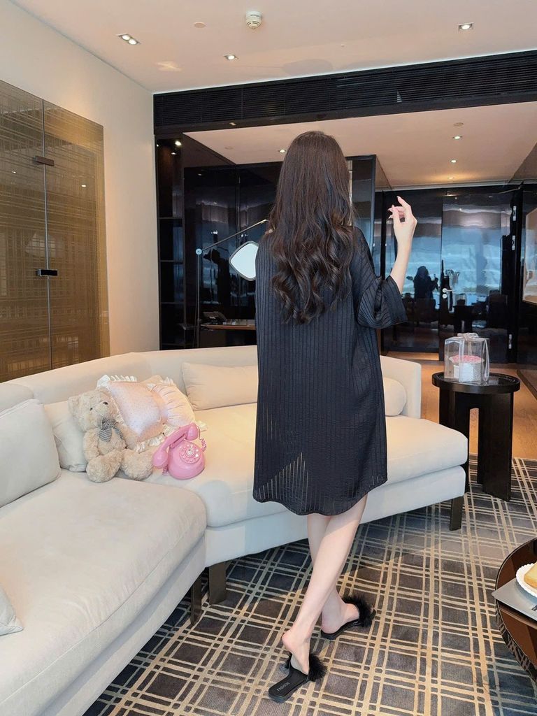 Váy ngủ sơmi lụa nữ Shury Store Home Wear SM29 freesize 45-75kg mặc suông rộng mềm mại thoáng mát