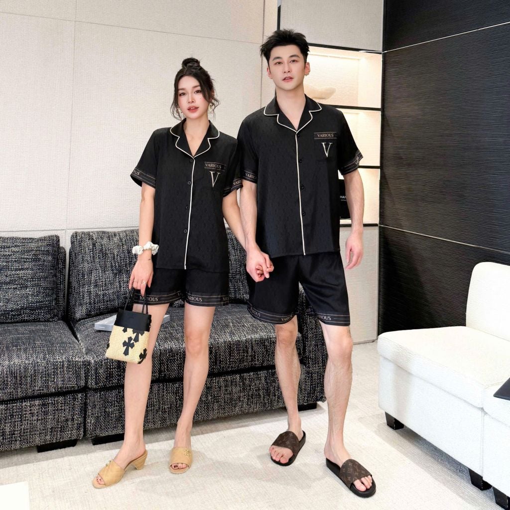 Đồ ngủ pyjama nam hoặc nữ Shury Store Home Wear CTN02 size 45-95kg bộ đôi couple tay ngắn quần ngắn