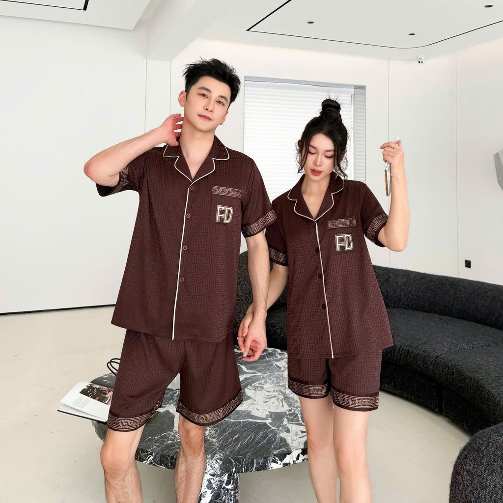 Đồ ngủ pyjama nam nữ Shury Store Home Wear CTN20 size 45-95kg màu nâu tay ngắn bộ đôi couple