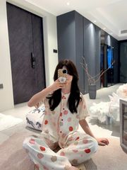 Đồ bộ ngủ nữ pyjama lụa Shury Store Home Wear TN32 tay ngắn quần dài in hoạ tiết size 45-75kg mềm