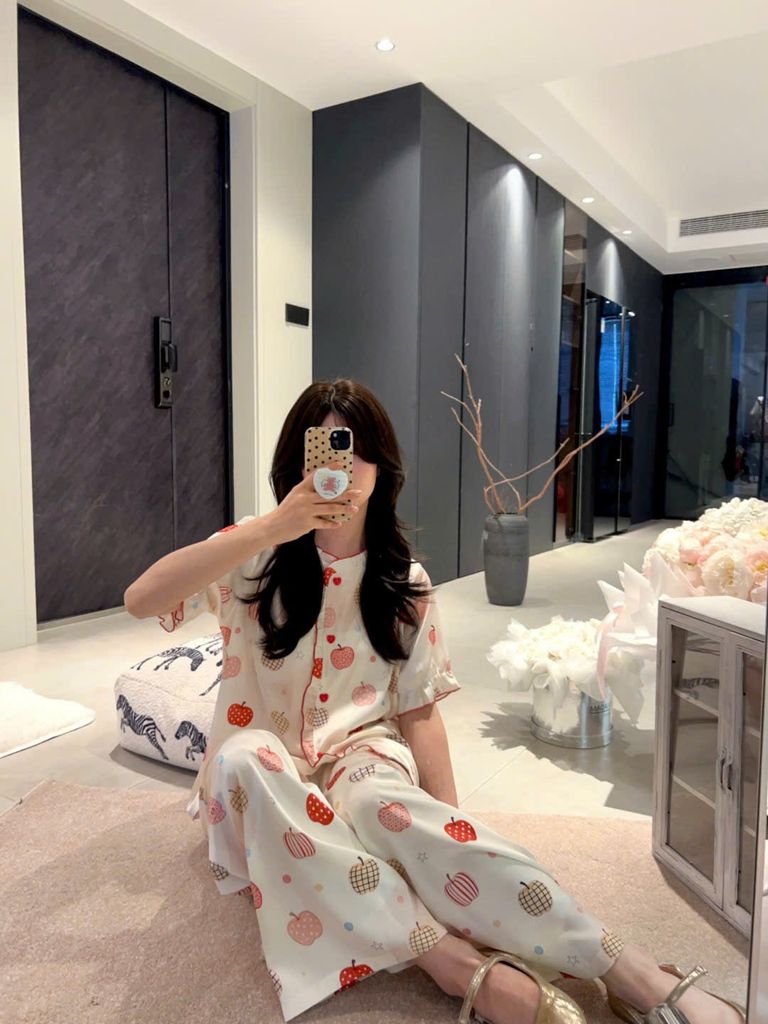 Đồ bộ ngủ nữ pyjama lụa Shury Store Home Wear TN32 tay ngắn quần dài in hoạ tiết size 45-75kg mềm