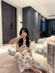 Đồ bộ ngủ nữ pyjama lụa Shury Store Home Wear TN32 tay ngắn quần dài in hoạ tiết size 45-75kg mềm