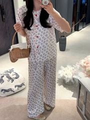 Đồ bộ ngủ nữ pyjama lụa Shury Store Home Wear TN32 tay ngắn quần dài in hoạ tiết size 45-75kg mềm