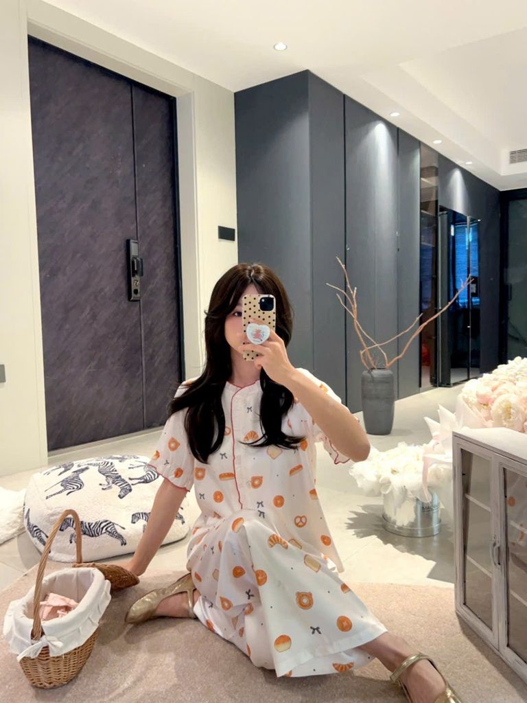 Đồ bộ ngủ nữ pyjama lụa Shury Store Home Wear TN25 tay ngắn quần dài in hoạ tiết size 45-75kg mềm