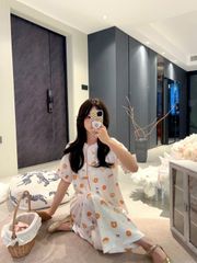 Đồ bộ ngủ nữ pyjama lụa Shury Store Home Wear TN25 tay ngắn quần dài in hoạ tiết size 45-75kg mềm