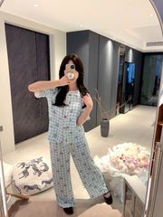 Đồ bộ ngủ nữ pyjama lụa Shury Store Home Wear TN32 tay ngắn quần dài in hoạ tiết size 45-75kg mềm