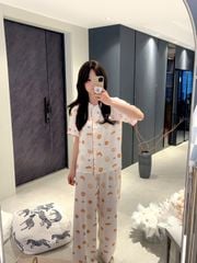 Đồ bộ ngủ nữ pyjama lụa Shury Store Home Wear TN25 tay ngắn quần dài in hoạ tiết size 45-75kg mềm