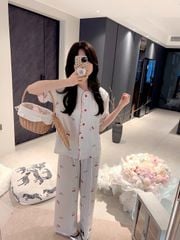 Đồ bộ ngủ nữ pyjama lụa Shury Store Home Wear TN25 tay ngắn quần dài in hoạ tiết size 45-75kg mềm